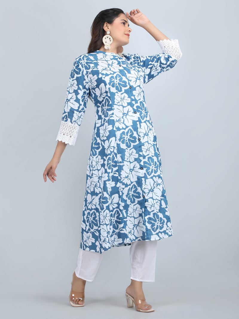 Shifory Floral Print Blue A-Line Kurti for Women - Image 4